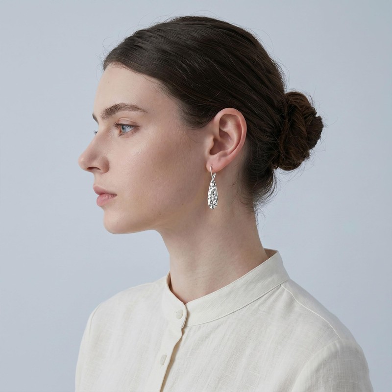 Trinckle 925 Sterling Silver Teardrop Earrings, Hammered Leverback Earrings