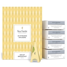 Tea Forte Decaf Breakfast Premium Caffeine-Free Black Tea Blend Event Box, Bulk Pack 40 Count, 10 per tray Individually Wrapped Handcrafted Pyramid Infusers