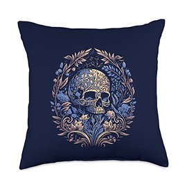 The Black Goat Decorate Skull Art Cool Tattoo Ornate Style Illustration Throw Pillow, 18x18, Multicolor