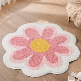Blumen Badematte 40x40 cm – Weiche rutschfeste Badezimmermatte, Wohnteppich mit hoher Wasseraufnahme, Waschbare Mikrofaser Duschmatte für Badezimmer, Küche, Toilette, Kinderzimmer, Haustiere (Rosa)