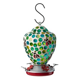 Glitzhome Hanging Bird Feeder for Outdoor 8.25''H Glass Blue/Green Mosaic Decorative Garden Birdfeeder