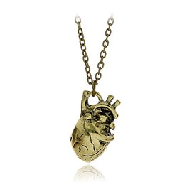 Meiligo® Fashion Doctor Nurse Gift Human Anatomy Necklace Jewelry Just Breathe Letter Anatomical Lung Heart Charm Necklace (Human Heart - Antique Brass)