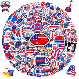Masper 100 Non-Repeating 4th of July Stickers, Assorted Patriotic Stickers, American Flag Stickers Perfect for Patriotic Decor Party Supplies