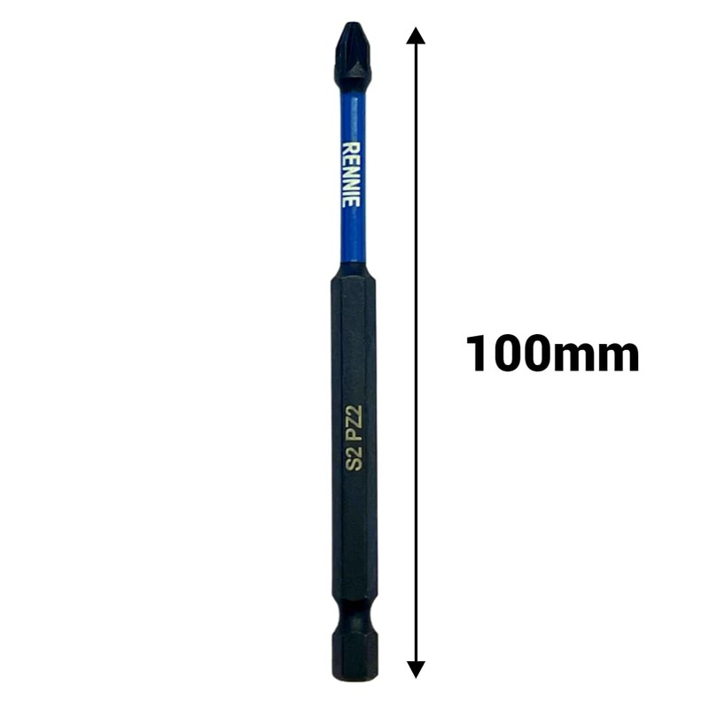 10 x Rennie Tools 100mm Long PZ2 Impact Screwdriver Driver
