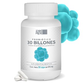 Probióticos y Prebióticos Avanzados - 30 Billones con Inulina de Agave - Lactobacilos y Bifidobacterias - 30 Cápsulas 1 Mes de Suministro - Sin Gluten Sin Azúcar - ZeroNovo