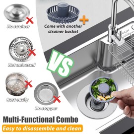 Anlige Kitchen Sink Drain Strainer,3 in 1 Pop Up Kitchen Sink Stopper,Made of Brass Material,with An Extra Basket Strainer,Sink Bounce Core Drain Strainer,Universal for US Standard 3-1/2 Inch,Silver