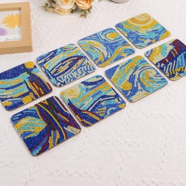 Sonsage 8pcs Starry Sky Diamond Coasters for Drinks with Holder,Natural Wooden Coaster,Diamond Art Kits for Adult,DIY Crafts Kit with Holder