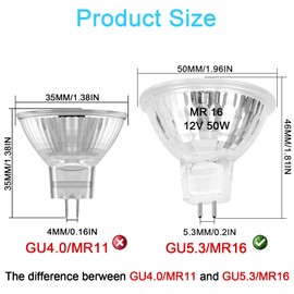 MR16 Halogen Bulb 50W Dimmable 12V GU5.3 Bi Pin Base Spotlight with Long Lifespan, 2700K Warm White MR16 Bulbs with Clear Glass Cover for Landscape, Track Lights, Fiber Optics, Desk Lamps, 6 Pack