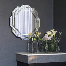 Empire Art Direct 24" Interlaced Helicoid Wall Mirror for Home Decor, Round Beveled Mirror, Framed Hexagon Mirror,Decorative Mirror, Ready to Hang, Living Room, Bathroom, Vanity, Clear