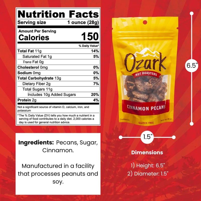 OZARK NUT ROASTERS, Cinnamon Pecans, Flavored Snack Nuts, World-Class Gourmet
