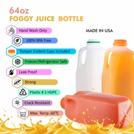 EcoQuality Empty Plastic Juice Bottles with Tamper Evident Caps 64 OZ - Half Gallon, Smoothie Bottles - Ideal for Juices, Milk, Smoothies, Picnic's and even Meal Prep Juice Containers (10)