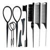 Kit Cepillos Y Peines Peinado Cabello Pinza Peluquería 10pz Negro