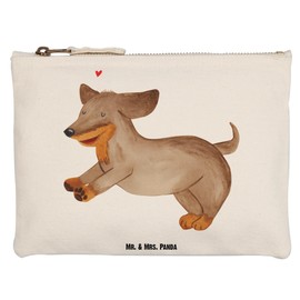 Mr. & Mrs. Panda Make Up Bag Dog Dachshund Happy, White, Hand Drawn