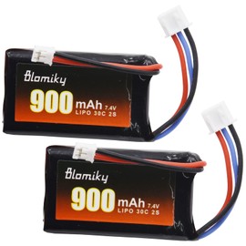 Blomiky 2 Pack 7.4V 2S 900mAh Lithium Rechargeable Battery with PH2.0 Plug Compatible with 1/24 SCX24 RC Cars SCX24 Battery 2