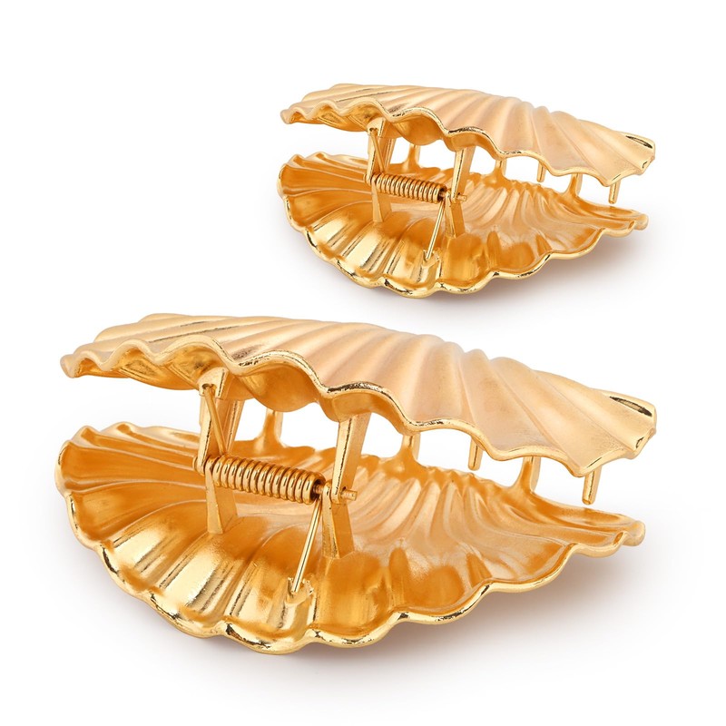 GAFATORY Shell Metal Claw Clips Large Gold Sea Shell Hair