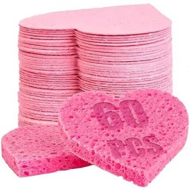 60-Count Compressed Facial Sponges | Makeup Remover Sponge |     Sponges for Facial Cleansing |  Mask |  Scrubber (Drop) - Color: Heart