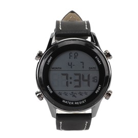 Men Digital Watch Dual Time Stopwatch Calendar Alarm Clock Waterproof Sports Watch with EL Luminous Black