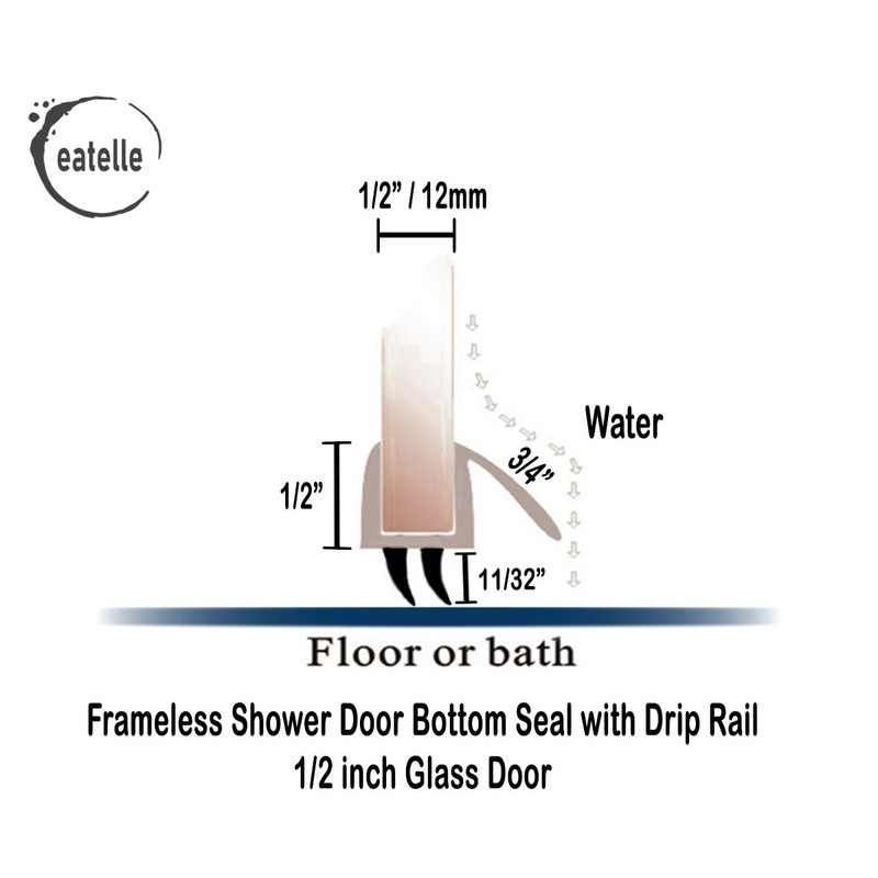eatelle Shower Door Bottom Seal with Drip Rail for Thick