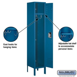Salsbury Industries 61152BL-U Single Tier 12-Inch Wide 5-Feet High 12-Inch Deep Unassembled Standard Metal Locker, Blue
