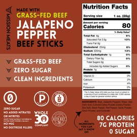 Mission Meats Grass Fed Beef Sticks – Sugar Free Beef Sticks, Gluten Free, Whole 30, Paleo, Keto Meat Sticks, Sugar Free Jerky Beef Sticks Individually Wrapped, 1oz (Jalapeno, Pack of 48)