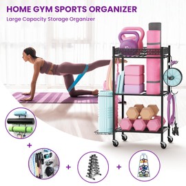 VOPEAK Metal Storage Rack for Yoga Mats, Foam Rollers and Gym Equipment - Home Exercise and Fitness Gear Organizer