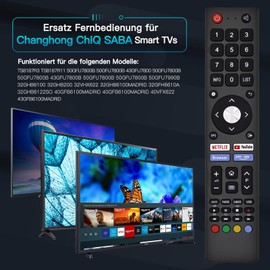 Replacement ChiQ Remote Control for Changhong ChiQ SABA Smart TV L32H7S SA40S67A9 L40H7A L50H7A U55IP7UHD U58H7A U65H7S With 4 Quick Buttons, No Setup Required