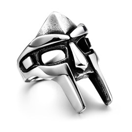 Yumikoo DOOM Mask Ring for Men Gladiator Style Titanium Stainless Steel Ring, Metal, No Gemstone