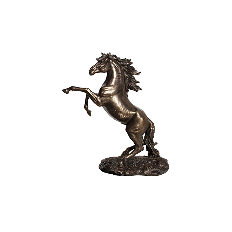 US 12.38 Inch Rearing Stallion Cold Cast Statue Figurine, Bronze