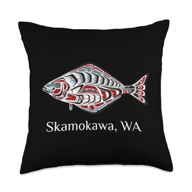 Skamokawa Washington PNW Native American Halibut Skamokawa Washington PNW Art Native American Halibut Tribal Throw Pillow, 18x18, Multicolor