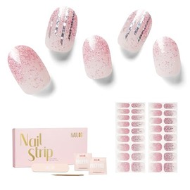 NAILOG Tiras Semicuradas De Gel Para Uñas, 34 Piezas Pegatinas De Gel Para Uñas De Calidad Salon, Envolturas De Uñas De Larga Duración Para Mujeres Con Acabado De Gel Suave (Pink Lan