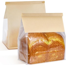 50 PCS Bakery Bags with Window - 9x4.3x11 Inch Large Bread Bags for Homemade & Sourdough Bread, Brown Paper Bread Bag with Tin Tie Tab Lock, Breads Storage for Homemade Bread Storage & Bake Sale