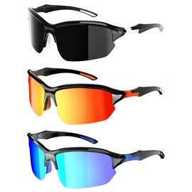 MVPTGRS Kids Polarized Sports Sunglasses, Youth Baseball Sun glasses, UV400 Glasses for Boys Girls Cycling Softball (Black Blue Red)