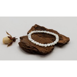 LTC Designs 6mm Heart-shaped White Mother-of-Pearl (Shell) Stretch Bracelet, 7.5" for Men, Women, and Young Adults, Trending Stacking Bracelets