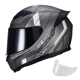 JQF Gear Full Face Helmet Black Motorcycle Motorbike Street Bike Racing Helmets for Adults WS-607 DOT Approved (Gray Mecha, XXL)