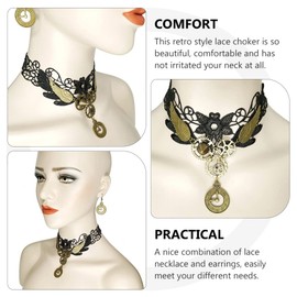 LIFKOME Vintage Clock Necklace Lace Choker Set Earrings for Fashion Gothic Style