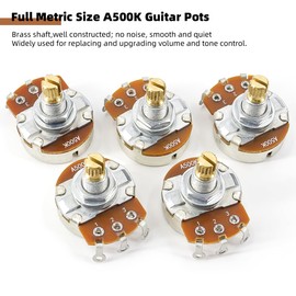 Domofa Guitar Potentiometer A500K Full Size Brass Split Shaft Audio Taper Pots for Electric Guitar/Bass Replacement Parts Pack of 5
