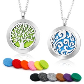 RoyAroma 2PCS Aromatherapy Essential Oil Diffuser Necklace Two Patterns Pendant Locket Jewelry,23.6" Adjustable Chain Stainless Steel Perfume Necklace Gift for Mother's Day