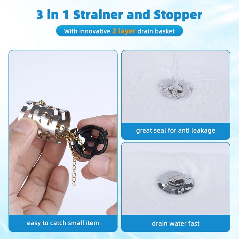 Hygie Rinse Upgraded Bathroom Sink Stopper Hair Catcher with 2-Layer
