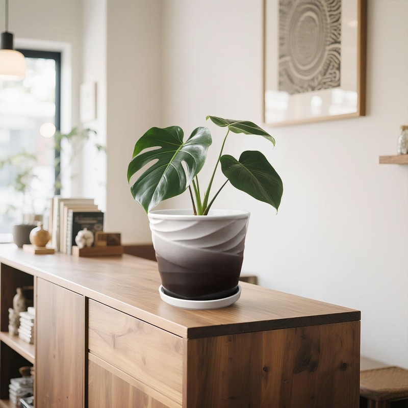 YUFDA 8 Inch Plant Pot,Ceramic Planter with Drainage and Saucer,Ceramic