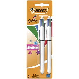 BIC 950639 4 Colours Shine Pack of 2 Ballpoint Pens 1 mm Barrel Silver