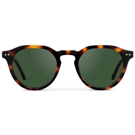 WMP Eyewear - Men's Modern Geometric P-3 Round Retro Polarized Sunglasses, Lightweight Acetate Frame, Premium UV Protection (Brown Tortoise/Smoke Green Lens)