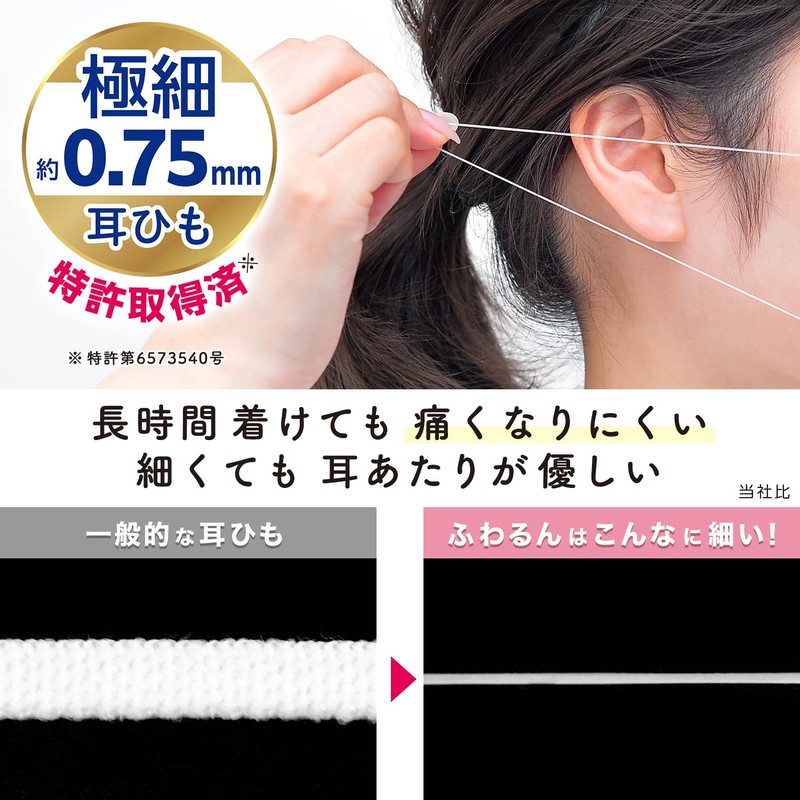 レック 極細耳ひも マスク ふわるん (ふつうサイズ 7枚入) ホワイト/体温でやわらかくなり 耳が痛くなりにくい /