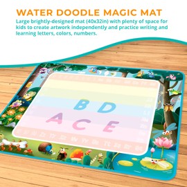 Channie's Reusable Magic Water Mat for Toddlers 3+ Years - Aqua Drawing Mat with Water Pens, Stamps, Number Stencil, and Drawing Booklet - Mess Free Water Coloring Mat for Kids