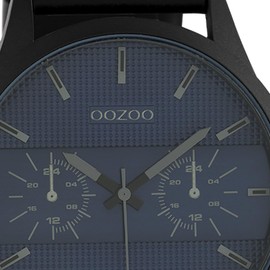 Oozoo C10539 Men's Watch Chrono Look with Leather Strap 48 mm Black/Dark Blue, Black-Dark Blue, Strap.