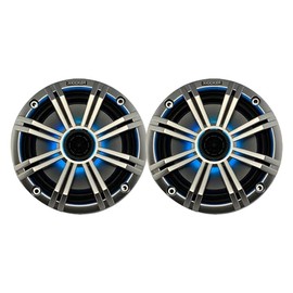 KICKER 6.5" 195 Watt Peak Power Marine OEM Replacement RGB Multicolor LED Boat Audio Speakers (Pair) with Silver Grilles