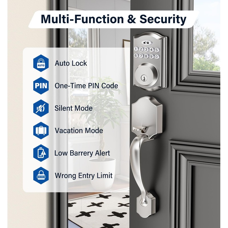zafano Door Lock with 2 Lever Handles - Keyless Entry