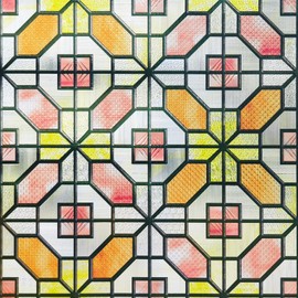 3D Stained Glass Window Film, Decorative Window Privacy Film for Bathroom,Front Door,Home, Sun Blocking Heat Control,Static Cling,Grid Order 23.6inch x 35.4inch