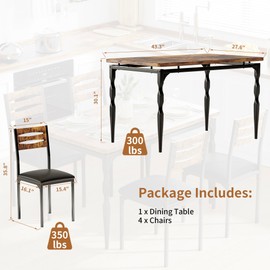 IDEALHOUSE 5 Piece Dining Table Set, Industrial Style Dining Table and Chairs Set for 4, Kitchen Table Set for Dining Room Kitchen Apartment, Brown