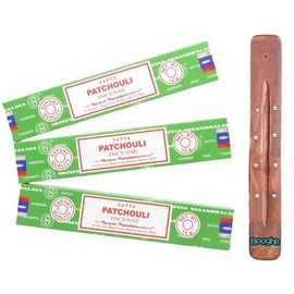 Satya Nag Champa Incense Sticks | x3 pack | with Booghe incense sticks holder (Patchouli)