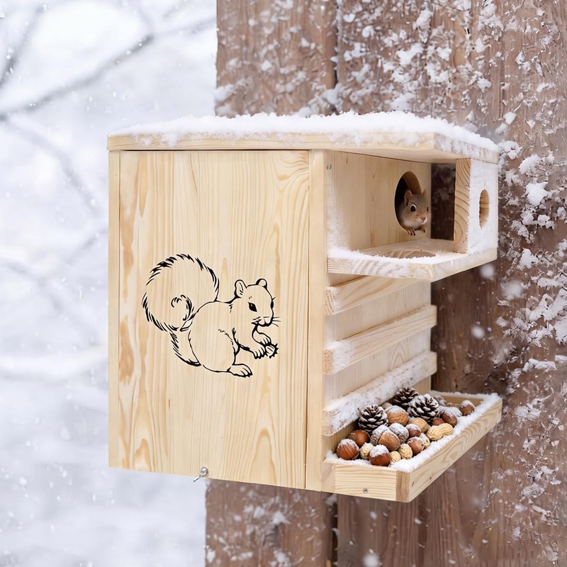 Extra Large Wooden Squirrel House Feeder Outdoor Heavy Duty Nesting